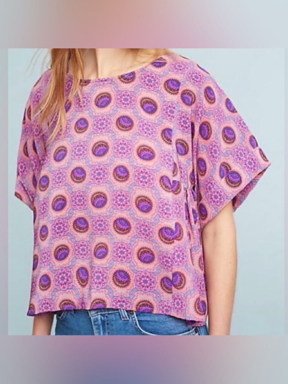Anthropologie Maeve Milla Print Top, floral boho oversized blouse size M